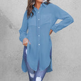 Elegant and Chic, Long Length Tunic Blouse With a Side Split