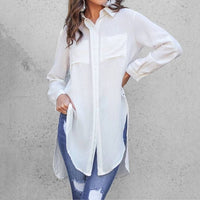 Elegant and Chic, Long Length Tunic Blouse With a Side Split