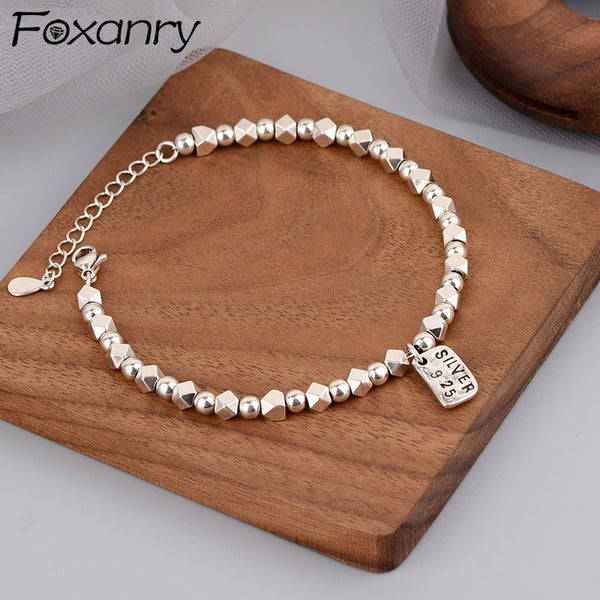 925 Sterling Silver Bracelets for Women. Trendy Elegant Simple String of Beads.